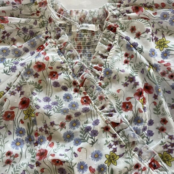 70/21 Ruffle Trim Floral Print Crop Top Womens Size Large with Puff Sleeves NWT - Picture 5 of 14